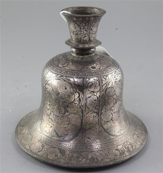 An Indian Bidri ware bell shaped huqqa base, Deccan, 19th century, height 18cm